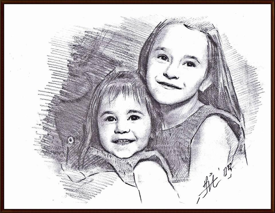 Sisters pencil portrait  / format : A 3